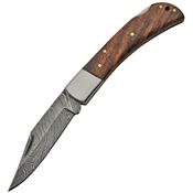 Damascus 1180 Lockback Damascus Steel Clip Point Blade Knife with Brown Wood Handle