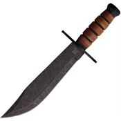 Rough Rider 2586 Combat Bowie Black Stonewash Fixed Blade Knife Stacked Leather Handles