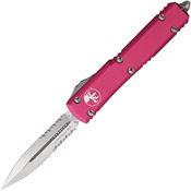 Microtech 12211PK Auto Ultratech Stonewashed Part Serrated Double Edge OTF Knife Pink Handles