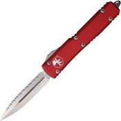 Microtech 12212RD Auto Ultratech Stonewashed Serrated Double Edge OTF Knife Red Handles