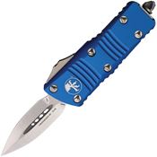 Microtech 23810BL Auto Mini Troodon Stonewashed Double Edge OTF Knife Blue Handles