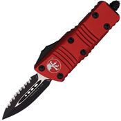 Microtech 2383RD Auto Mini Troodon Serrated Double Edge OTF Knife Red Handles