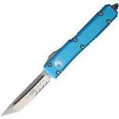 Microtech 12311TQ Auto Ultratech Stonewashed Part Serrated Tanto OTF Knife Turquoise Handles