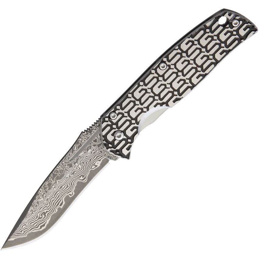 G.Sakai 11165 Gentlemans Damascus Framelock Knife Black Handles - Knife ...