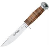 Fox 61011 European Hunter Fixed Stainless Clip Point Blade Knife with Brown Stacked Leather Handle