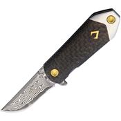 V NIVES 03071 KillaBite Damascus Framelock Knife Carbon Fiber/Blue Handles