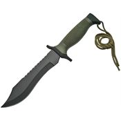 China Made 211138 Combat Black Bowie Fixed Blade Knife Green Handles