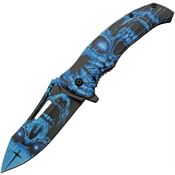 China Made 300577BL Skull Assist Open Linerlock Knife Blue