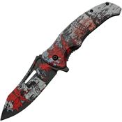 China Made 300577RD Skull Assist Open Linerlock Knife Red