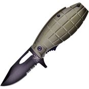 Frost TX173DG Grenade Assist Open Linerlock Knife with Green Handles