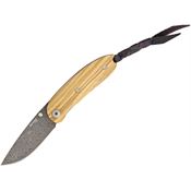 LionSTEEL 8210DUL Mini Damascus Linerlock Knife Olive Wood Handles