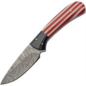 Damascus 1361 Flag Damascus Fixed Blade Knife Red, White/Blue Handles