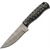 Damascus 1360 Grooved Damascus Fixed Blade Knife Black Handles