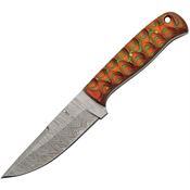 Damascus 1376OR DM1376OR Hunter Damascus Fixed Blade Knife Green/Orange Handles