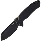 Kubey 336F Creon Black Stonewashed Button Lock Knife Black Handles