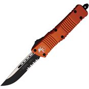 Microtech 1432OR Auto Combat Troodon Black/Satin Part Serrated Single Edge OTF Knife Orange Handles