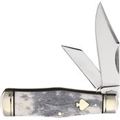 Rough Rider 2485 Black Appaloosa Coke Bottle Knife White/Gray Handles