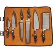 Damascus 1378 Kitchen 6 PC Damascus Fixed Blade Knife Set Black Brown Handles