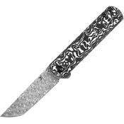 Kansept 2020T1 Foosa Damascus Slip Joint Knife Black/White Handles