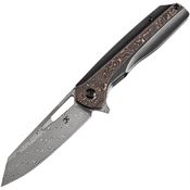 Kansept 1006C2 Shard Damascus Framelock Knife Copper Foil Carbon Fiber Handles