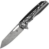 Kansept 1006C3 Shard Damascus Framelock Knife White Nebula Carbon Fiber Handles