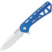 Buck 812BLX Trace Stonewashed Part Serrated Linerlock Knife Blue Handles