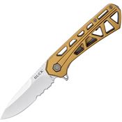 Buck 812BRX Trace Stonewashed Part Serrated Linerlock Knife Bronze Handles