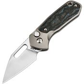 CJRB 1933T2FCG Mini Pyrite Satin S90V Button Lock Knife Artic Storm Carbon Fiber Inlay Gray Handles