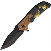 ElitEdge 10A47WF Wolf Assist Open Linerlock Knife Black Handles