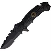 ElitEdge 10A22BK Tactical Black Part Serrated Assist Open Linerlock Knife Black Handles