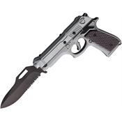 ElitEdge 10930GY Pistol Black Part Serrated Assist Open Linerlock Knife Gray Handles