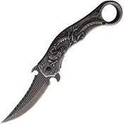 ElitEdge 10A33SW Dragon Assist Open Stonewashed Linerlock Knife Black Handles