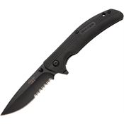 Bear & Son 778BSR Sideliner Black Part Serrated Linerlock Knife Black Handles