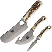 Knives Of Alaska 00031FG Bear/Light Hunter/Cub D2 Carbon Steel Fixed Blade Knife Triple Combo Stag Handles