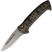 Knives Of Alaska 00915FG Auto Strike Force Part Serrated Button Lock Knife OD Green/Black Handles