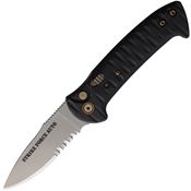 Knives Of Alaska 00916FG Auto Strike Force Part Serrated Button Lock Knife Black Handles