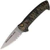 Knives Of Alaska 00930FG Auto Recon Patrol Part Serrated Button Lock Knife Black/Green Handles