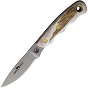 Knives Of Alaska 00327FG Alpha Wolfe D2 Carbon Steel Fixed Blade Stag Handles