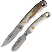 Knives Of Alaska 00363FG Alpha Wolfe/Muskrat D2 Carbon Steel Combo Set Stag Handles