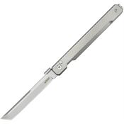 Kubey 243A Prism Tanto Button Lock Knife Silver Handles