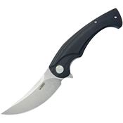 Kubey 173K Scimitar Stonewashed Linerlock Knife Black Handles