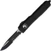 Microtech 1212T Auto Ultratech Black Part Serrated Single Edge OTF Knife Black Handles