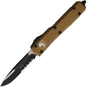 Microtech 1212TA Auto Ultratech Black Part Serrated Single Edge OTF Knife Tan Handles