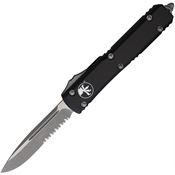 Microtech 12111AP Auto Ultratech Apocalyptic Part Serrated Single Edge OTF Knife Black Handles