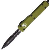 Microtech 1222OD Auto Ultratech Black Part Serrated Double Edge OTF Knife OD Green Handles