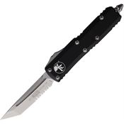 Microtech 23311 Auto UTX-85 Stonewashed Part Serrated Tanto Edge OTF Knife Black Handles