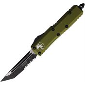 Microtech 2332OD Auto UTX-85 Two Tone Part Serrated Tanto Edge OTF Knife Green Handles