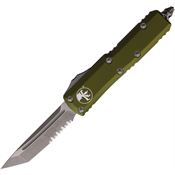 Microtech 23311APOD Auto UTX-85 Apocalyptic Part Serrated Tanto OTF Knife OD Green Handles