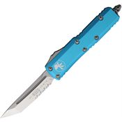 Microtech 2335TQ Auto UTX-85 Satin Part Serrated Tanto Edge OTF Knife Turquoise Handles