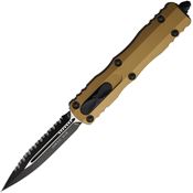 Microtech 2253TA Auto Dirac Two Tone Serrated Double Edge OTF Knife Tan Handles